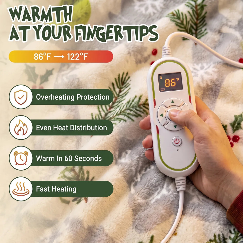 Warmth at your fingertips: heat controller with 86 to 122 degree F settings and safety features