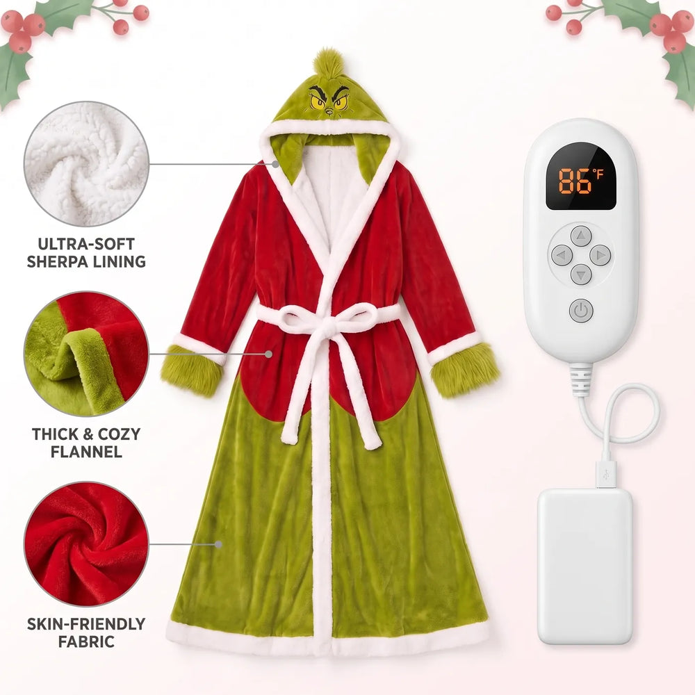 Robe features: ultra-soft sherpa lining, thick and cozy flannel, skin-friendly fabric, and a USB power bank
